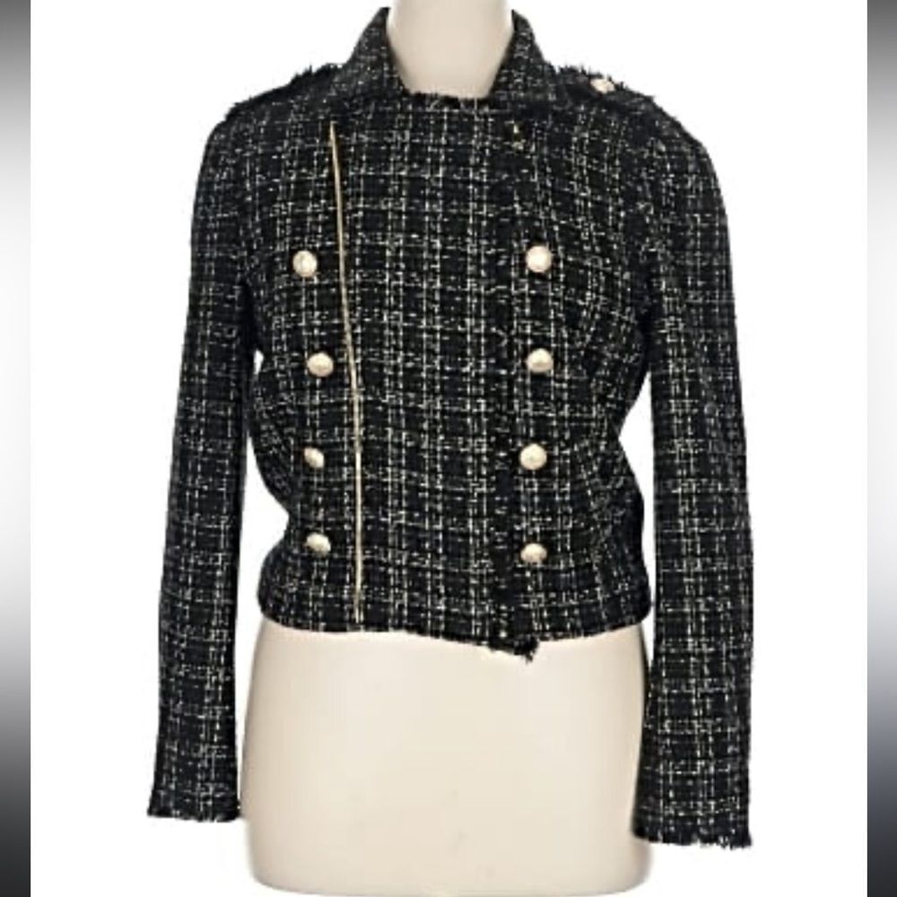 NWT Generation Love Enzo Tweed Moto Blazer Black/Gold XL